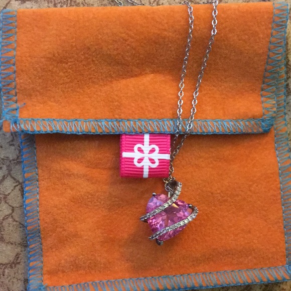 Lab created Pink and White Sapphire Heart necklace - Picture 10 of 13